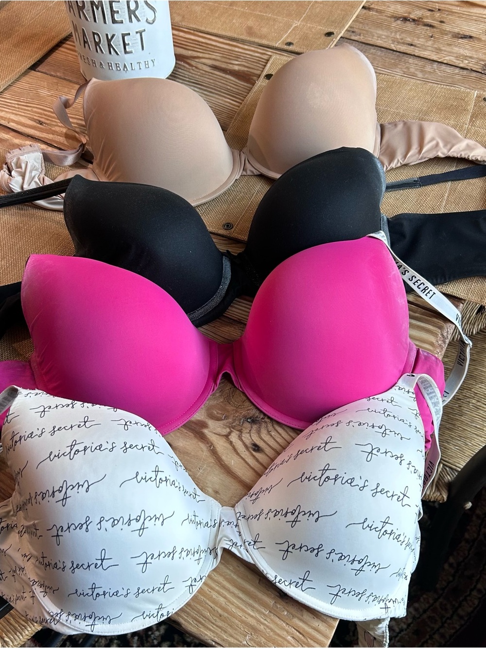 Two Victorias Secret Bra, Tan And White, Push Up And Very Comfy